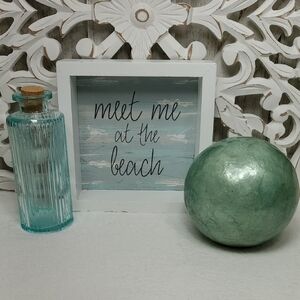 Meet Me At The Beach Wood Sign Glass Bottle Beach Decor Set